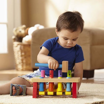 Melissa & Doug Jucărie cu Ciocănel Deluxe Pounding Bench din Lemn pentru 24++ Luni