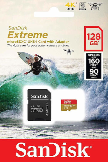 Sandisk Extreme microSDXC 128GB Klasse 10 U3 V30 A2 UHS-I mit Adapter