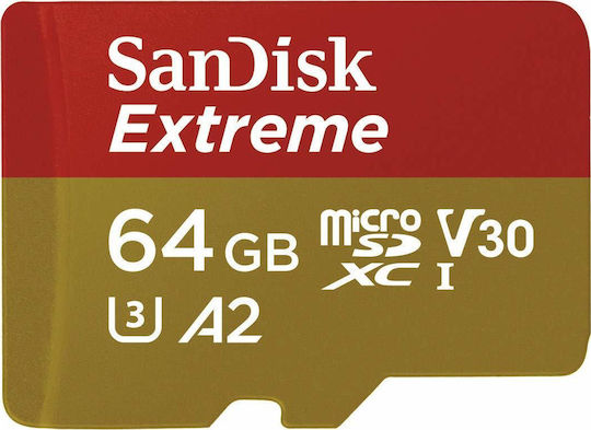 Sandisk Extreme microSDXC 64GB U3 V30 A2 UHS-I 160MB/s με αντάπτορα