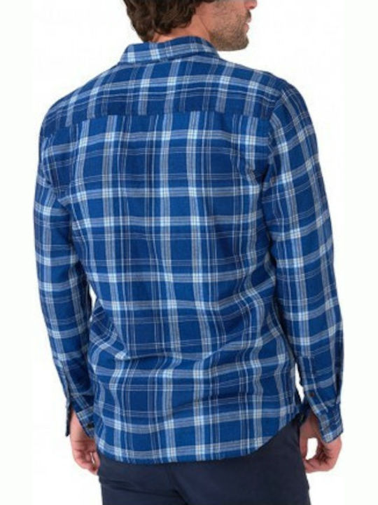 Funky Buddha Men's Shirt Long Sleeve Cotton Checked Indigo