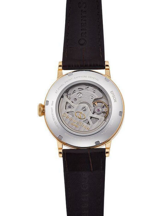 Orient Elegant Classic Ανδρικό Ρολόι 38.7mm Αυτόματο με Καφέ Δερμάτινο Λουράκι