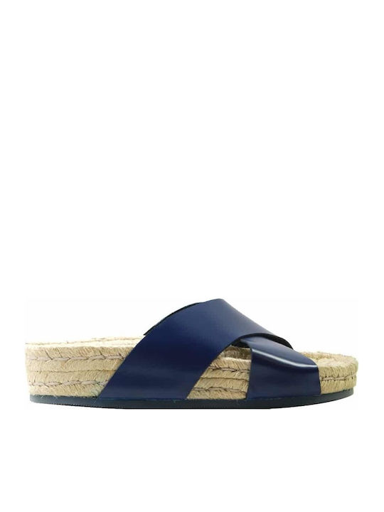 Jeffrey Campbell Seraje Leather Women's Flat Sandals Anatomic Flatforms in Navy Blue Color 0101001545