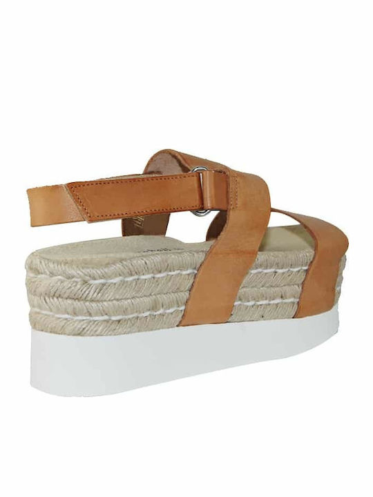 556 Δερμάτινα Γυναικεία Ανατομικά Σανδάλια Flatforms Μπεζ