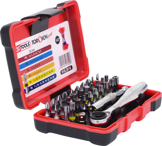 Ks Tools Torsion Power Bit Box Set de chei tubulare și clichet 1\4" 32buc
