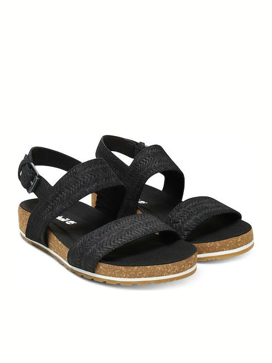 Timberland Malibu Waves 2Band Women's Flat Sandals Anatomic Flatforms in Black Color