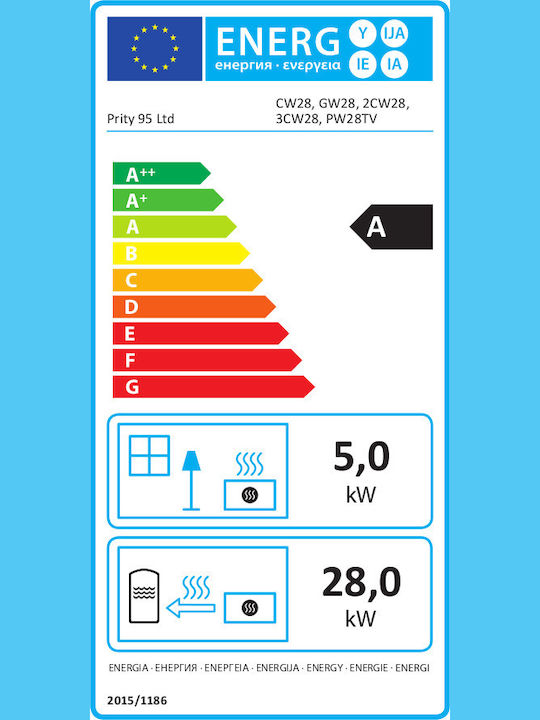 Prity 2C W28 Ενεργειακό Τζάκι Ξύλου Καλοριφέρ 33kW Διαμπερές με Ανοιγόμενη Πόρτα Ανοιχτού Δοχείου