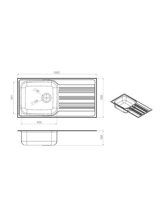 Fortinox Valley Drop-In Sink Inox Satin W100xD50cm Silver