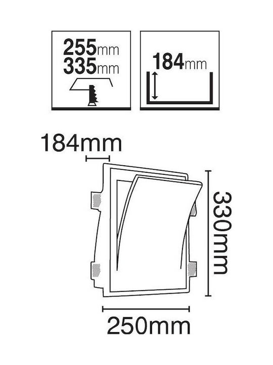 VK Lighting Rechteckig Gips Einbau Spot mit Fassung E14 Weiß 33x25cm. 1Stück
