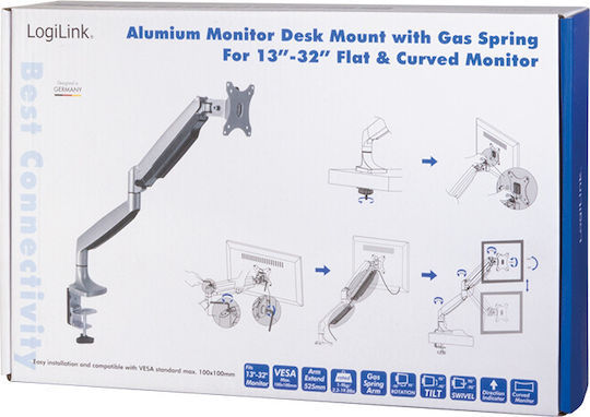 LogiLink Suport Birou Monitor până la 32" cu Braț Argintie (BP0042)