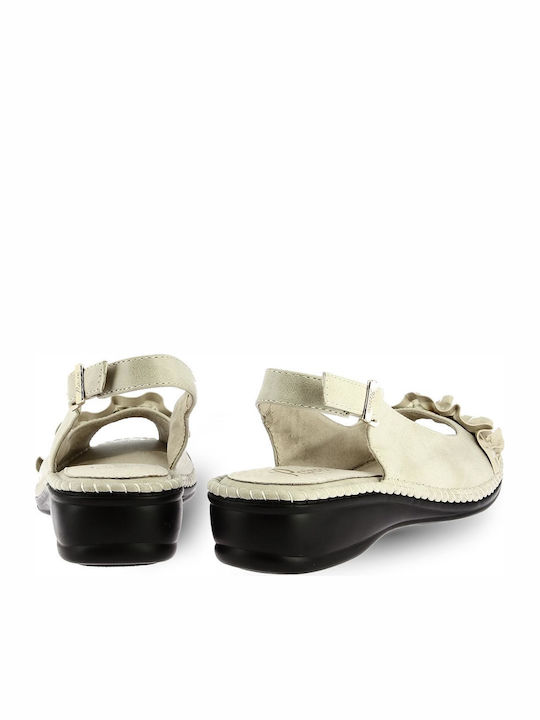 Δερμάτινες Peep Toe Γόβες με Λουράκι Μπεζ
