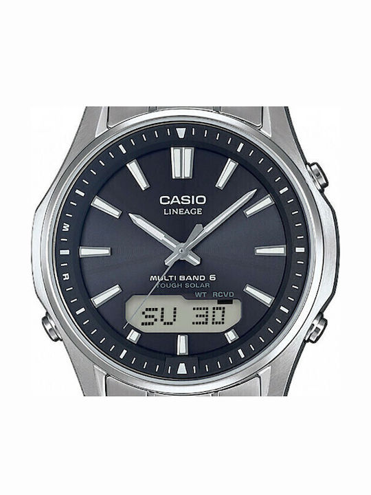 Casio Wave Ceptor Herrenuhr 40mm Batterie mit Silber Metallarmband