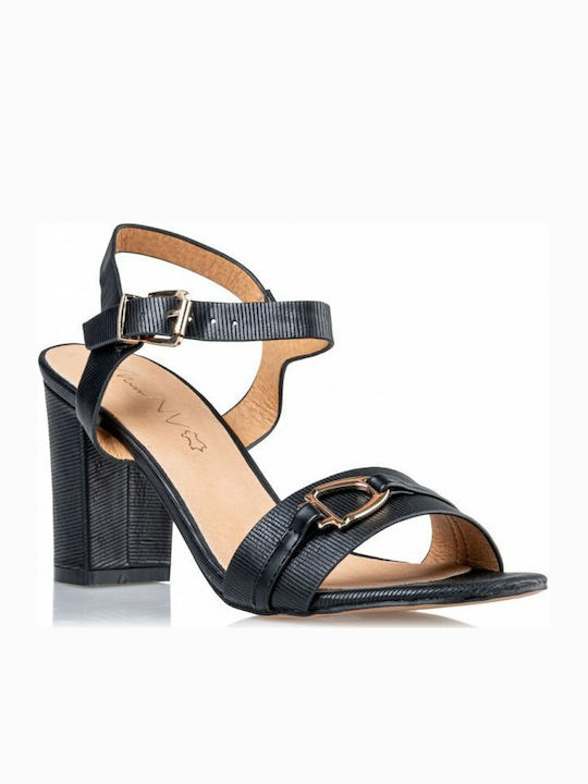 Envie Shoes Damen Sandalen mit Chunky mittlerem Absatz in Schwarz Farbe