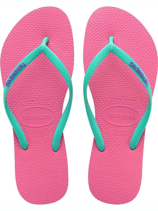 Havaianas Slim Logo Σαγιονάρες σε Τιρκουάζ Χρώμα