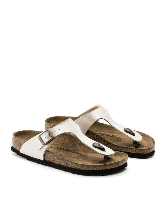 Gizeh Birko-Flor Women's Flat Sandals Anatomic in White Color Narrow Fit