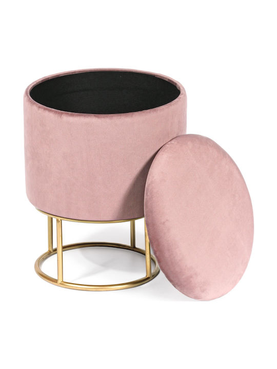 Stool For Living Room With Storage Space Upholstered with Velvet Polina Pink 34.5x34.5x45cm