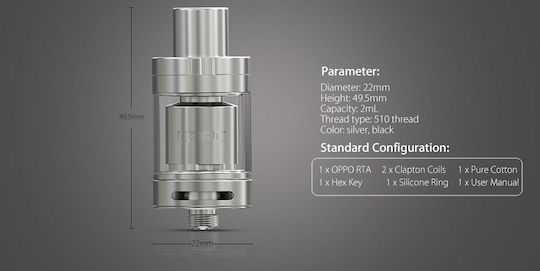 Eleaf Oppo Verdampfer für Elektronische Zigaretten RTA 2ml Black