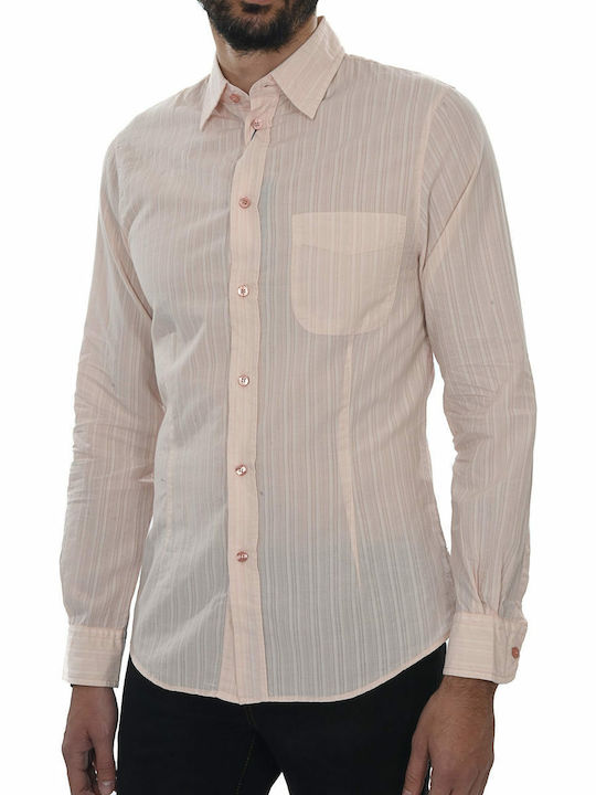 Armani Jeans Men's Shirt Long Sleeve Cotton Striped Pink