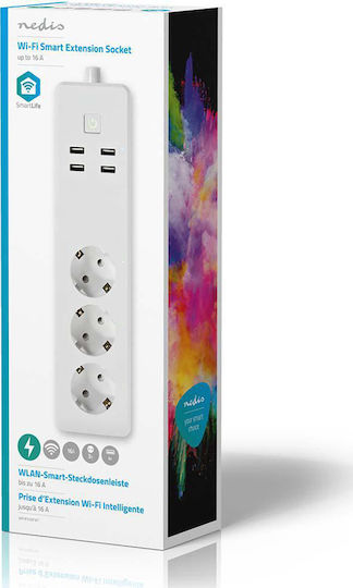 Nedis Smart Power Strip 3 Positions with 4 USB-A and Switch