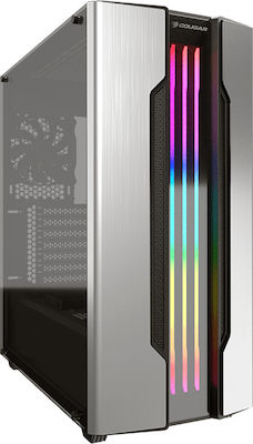 Cougar Gemini S Gaming Midi Tower Κουτί Υπολογιστή με Πλαϊνό Παράθυρο και RGB Φωτισμό Ασημί