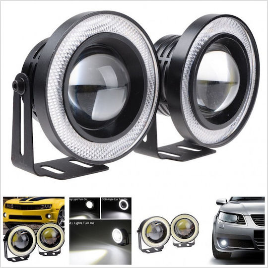 Angel Eyes Projector Round Fog lights with DRL Car LED Universal 10W 8.9cm with White Lighting 2pcs