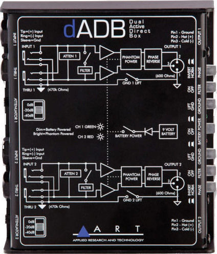 ART Pro Audio DADB Aktiv DI Box 2 Kanäle mit Batterie und Phantom Power