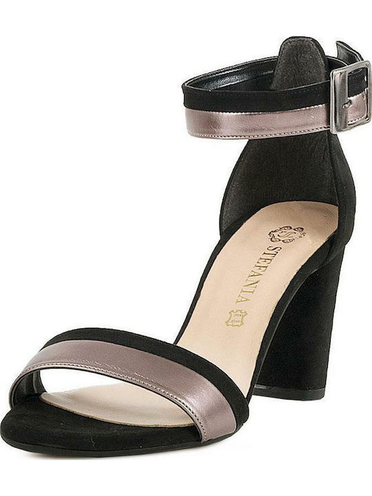 Stefania Suede Women's Sandals with Ankle Strap Black