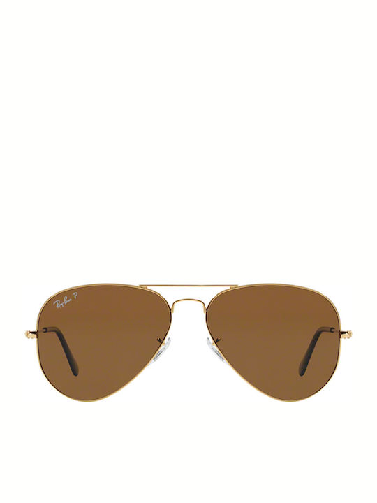 Ray Ban Aviator Unisex Sunglasses with Gold Metal Frame and Brown Polarized Lens RB3025 001/57