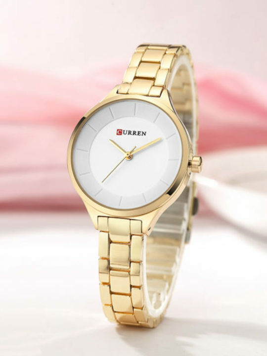 Curren Women's Watch with Metal Bracelet Gold-White