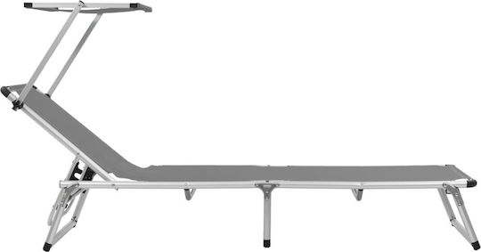 vidaXL Шезлонг за плаж Сив Сгъваем Алуминиев със Сенник 186x58x25.5см