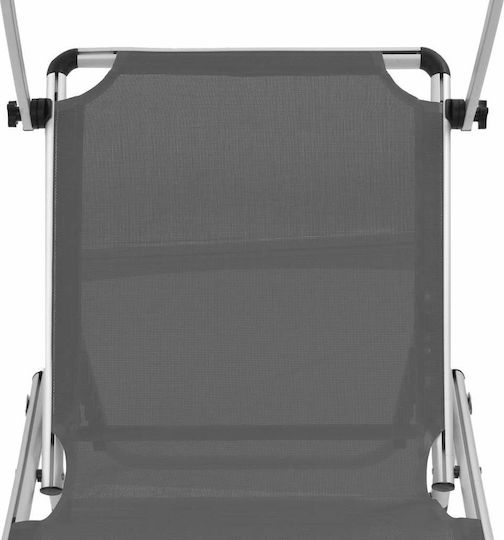 vidaXL Шезлонг за плаж Сив Сгъваем Алуминиев със Сенник 186x58x25.5см
