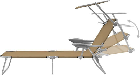 vidaXL Foldable Steel Beach Sunbed Brown with Shader 189x58x27cm