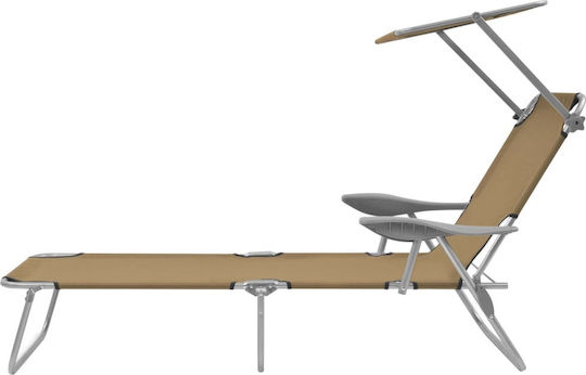 vidaXL Foldable Steel Beach Sunbed Brown with Shader 189x58x27cm