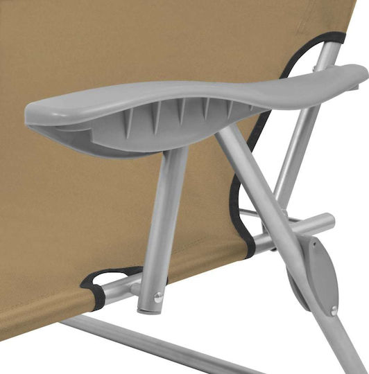 vidaXL Foldable Steel Beach Sunbed Brown with Shader 189x58x27cm