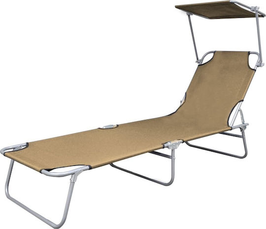 vidaXL Foldable Steel Beach Sunbed Brown with Shader 189x58x27cm