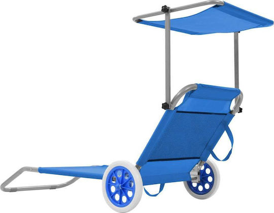 vidaXL Foldable Steel Beach Sunbed Blue with Shader & Pillow 146x52cm