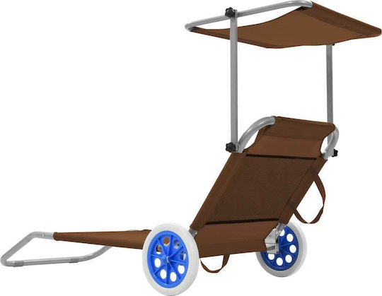 vidaXL Beach Sunbed Brown Foldable Steel with Shade and Pillow 146x52cm