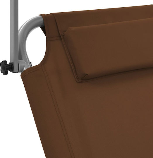 vidaXL Beach Sunbed Brown Foldable Steel with Shade and Pillow 146x52cm