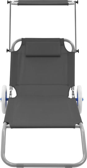 vidaXL Beach Sunbed Grey Foldable Steel with Shader and Pillow 146x52cm