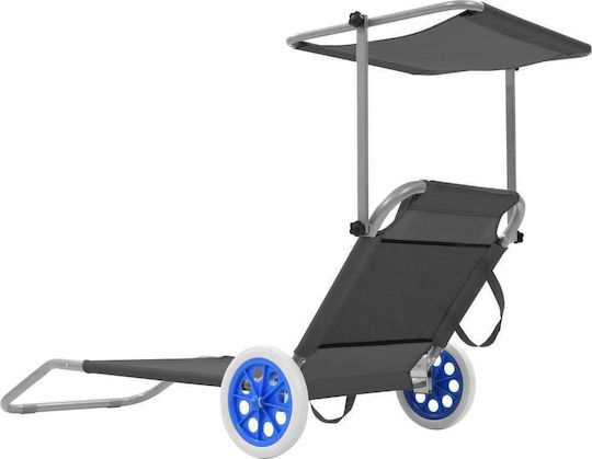 vidaXL Beach Sunbed Grey Foldable Steel with Shader and Pillow 146x52cm