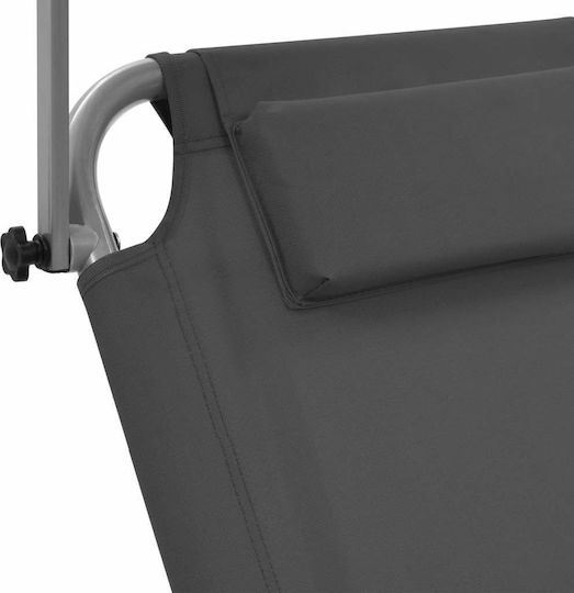 vidaXL Beach Sunbed Grey Foldable Steel with Shader and Pillow 146x52cm