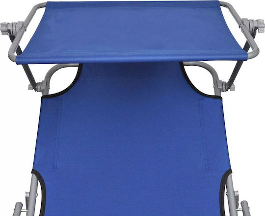 vidaXL Foldable Steel Beach Sunbed Blue with Shader 189x58x27cm