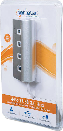 Manhattan IUSB3-HUB767 Hub 4 Θυρών USB 3.0 με σύνδεση USB-A Ασημί