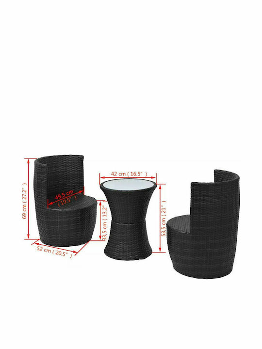 vidaXL Garden & Outdoor Furniture Sets Living Room Set Pieces Small Balcony Black with Pillows 3 Pieces