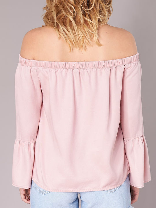 Only Damen Sommer Bluse mit Rundhalsausschnitt Misty Rose