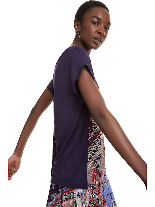 Ganges Women's Summer Blouse Short Sleeve Floral Navy Blue