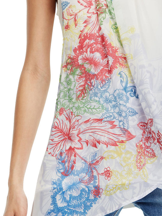 Desigual Nuria Damen Sommer Bluse Ärmellos Blumen Weiß