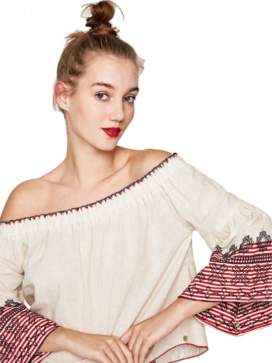 Pepe Jeans Carole Off-Shoulder Γυναικείο Top Μπεζ