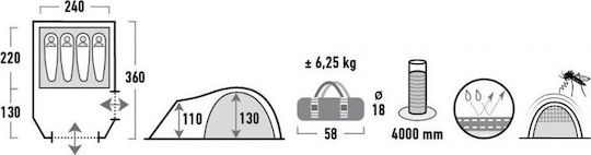 High Peak Mesos 4 Winter Camping Tent Tunnel Black with Double Cloth for 4 People Waterproof 4000mm 360x240x130cm