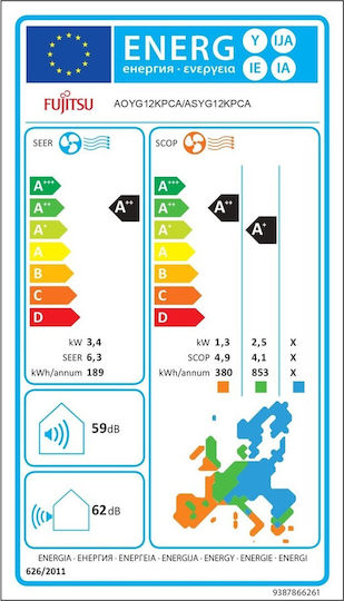 Fujitsu Seria KP ASYG Aparat De Aer Condiționat Inverter 12000 BTU A++/A+ Cu Comutare Automată Răcire/Încălzire