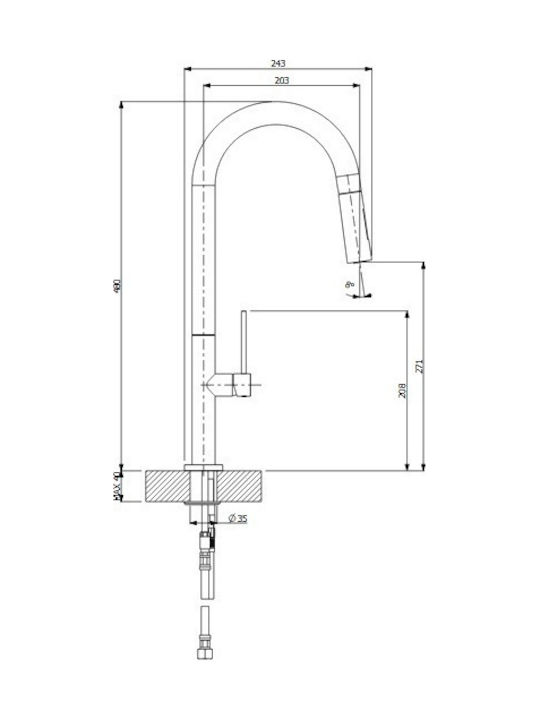 Carron Phoenix Tozo 48780 Tall Kitchen Faucet Counter with Shower Chrome